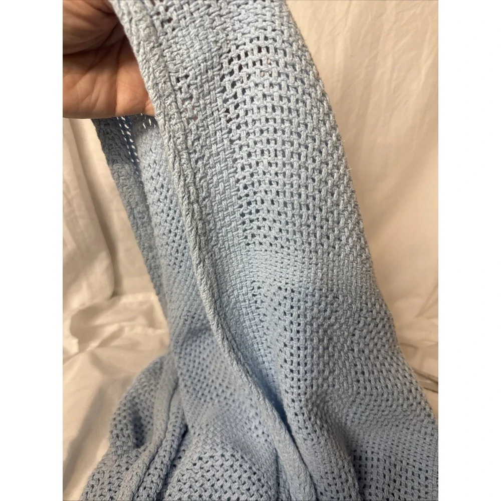 VTG Queen Baby Blue Waffle Thermal Cellular Knit Cotton Ultra Soft Estate Find